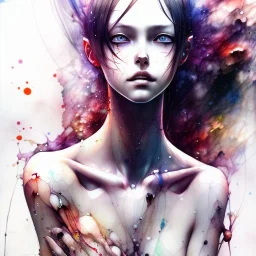 girl cry liquid coal, watercolor illustration by <agnes cecile> <Yoji Shinkawa>