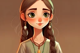 Illustrate the charm of a digital character - a cute girl in a casual Pakistani dress, her big grey eyes shining, and her long braid adding a touch of elegance."