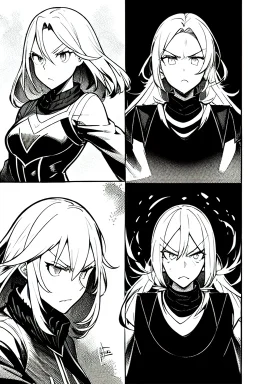 angry blonde girl, angry pose, greyscale