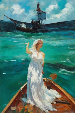 on the boat, in the style of Leonora Carrington
