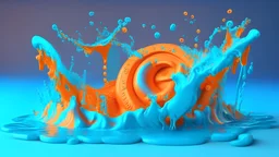 3d clay style, water splashing, swimming in money, liquid effect, blue colours, coins, dominating the wave, orange blow up life buoy in the middle