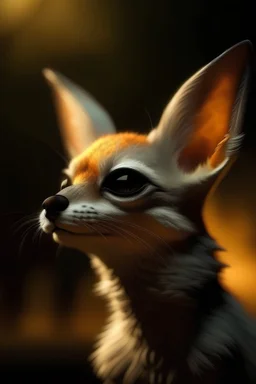 a fennec in a smoking. fury with dark shades. bokeh background. Headshot. Face forward. Rembrandt lighting. 8K.