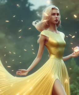 subtle queen, atmospheric, realistic, unreal engine, cinematic lighting, octane render, transparent long dress, blonde, full body, bright wings, smile, long hair