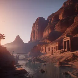 Petra, Ürdün, sunset, springs, beautiful, realistic, hyper detailed, unreal engine 5, octane render