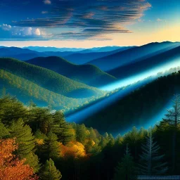 Great Smoky Mountains,aerial view,extremely detailed digital painting, high resolution,8k, realistic, beautiful, volumetric lighting, mystical colors ,perfectly centered image, perfect composition, rim light, beautiful lighting,masterpiece, stunning scene, raytracing, anatomically correct, in the style Van Gogh and robert e howard and Ken Kelley and Ohrai Noriyoshi and Simon Bisley and tomzj1.