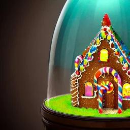 an intricate gingerbread house with vibrant candy and rainbow sprinkles under a glass dome on a darkwood table, 8k resolution, centered, high-quality, ultrafine-detail, digital art, flickering light, detailed matte, volumetric lighting, illustration, 3D octane render, brian froud, howard lyon, ben goossens, George Grie, greg rutowski, alphonse mucha