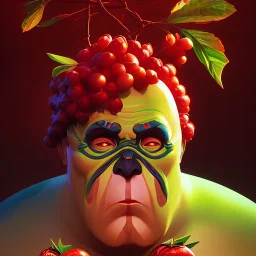 Naturaleza muerta frutas, Fernando Botero style, digital art, colores contrastes, hiperdetallado, 8k