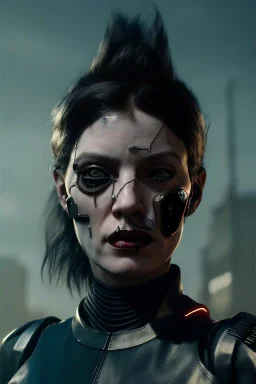 portrait post-apocalypse cyborgs witch in black leather in a cyberpunk city, sci-fi fantasy style, 8k,dark