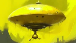 A yellow electrical UFO painted by Zosan