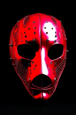 Create a metal mask that covers the bottom half of the face. The eye openings should be recessed and obscure the wearer’s eyes, showing them as glowing red. It should be gunmetal gray color and have symmetrical holes over the mouth area that glow slightly red. It should be worn by a rabbit and have a black hood