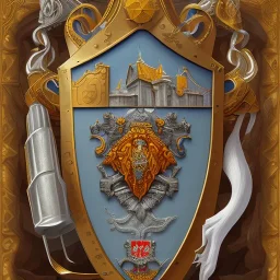 coat of arms of a troglodyte city in the moutains, very detailed