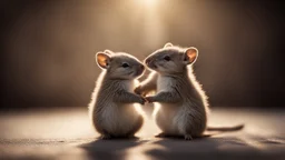 romantic photograph of two small animals in a loving relationship, halo lighting, chiaroscuro, beautiful photo