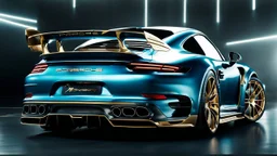Rear View A stunningly realistic (((porsche turbo S x mansory))), intricate detail and perfection in every surface, glimmering metal and luxurious contours, a (perfect model) for a desktop wallpaper fit for high resolution screens, evoking a sense of futuristic elegance in a (4K cinematic atmosphere).