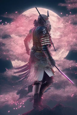 Mystical samurai emitting an aura with a long, neon sword emitting an aura