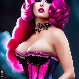 Ultra detailed fullbody Portrait in oil on canvas of beautiful busty La Belle Otero with Dynamic CottonCandy Filigree Hair,intense stare,wearing tight corset,extremely detailed digital painting, extremely detailed face,crystal clear Big eyes, mystical colors ,perfectly centered image, ,perfect composition, rim light, beautiful lighting,masterpiece,16k, stunning scene, raytracing, anatomically correct, in the style of robert e howard and Ken Kelley and Ohrai Noriyoshi and Simon Bisley