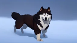 Alaskian Malamute running through the snow, furry style, shamanism, fish