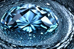 Blue raindrop on a big diamond, black backround , close up view, photo quality, ultra realistic