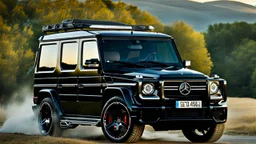 A sleek (((g wagon))) Fully Street Customizing, cutting through a (sunny, open countryside) backdrop