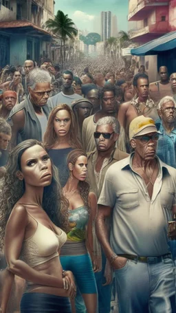 World celebrities, rich people, in a Brazilian city, a movie scene, a realistic picture