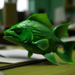 a green fish studying in the class