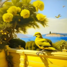 Neoclassicism realistic yellow cote d'azur landscape sea dove