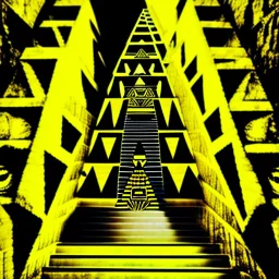 Double exposure of a black and yellow photo of the face of the pharaonic goddess Nefertiti and stairs inside a pyramid, black and yellow photo, a staircase, by John Alexander, stairs, a winding staircase inside a pyramid, inspired by Jerry Schatzberg, stairs to heaven, fine art photography, by Rodolfo Escalara, illustration, by Albert Cotin, beautiful, stairs, inspired by Rudolf Hausner, staircase 1