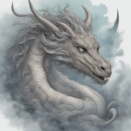 a dragon with curly fur, smokey breath