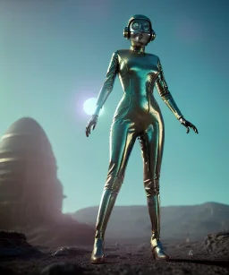 Ultra Realistic retro sci-fi image from 1960, spaceship, sweet young woman Jane, dress with tight latex suit and retro glass helmet, Retro sci-fi style, soft color, highly detailed, unreal engine 5, ray tracing, RTX, lumen lighting, ultra detail, volumetric lighting, 3d, finely drawn, high definition, high resolution.