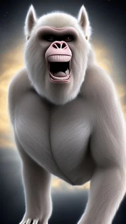 Thruun was a large ape-like beast who was the size of a horse. Its body was covered with thick shaggy white fur. Its powerful ape-like arms were clawed, and the face resembled a wolf's, but it had no eyes—only a long row of furiously breathing nostrils. When summoned to Icewind Dale, it wore a necklace of twenty hands, removed from victims as a part of the summoning ritual.