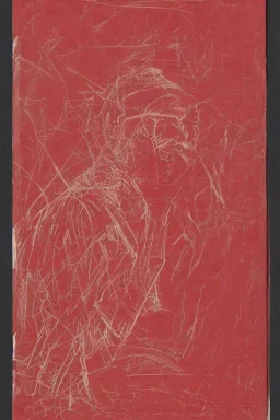 Line drawing, bright red ink on white paper, lady, facing forward, kneeling in an alleyway, bruised face and arms, torn clothing, hands raised in front of face face for protection, partially shrouded in shadows, 256k resolution