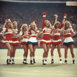 [vintage style noisy scratches glitches] 1970s cheerleaders