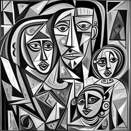 picasso cubism black and white woman and child in middel