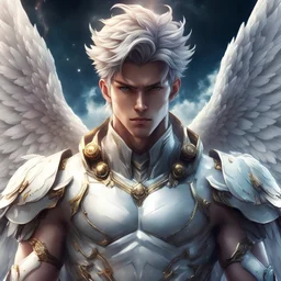 anime warrior king heaven angel handsome powerful strong closeup surreal sci fi futuristic