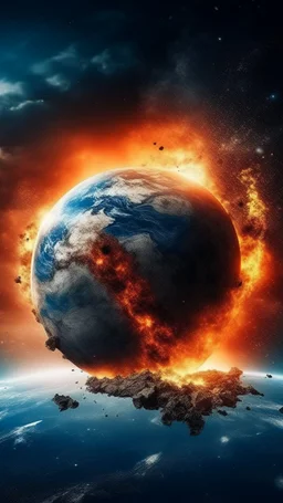critical point abstract planet earth colliding with the mars in a big crash explosion in the sky
