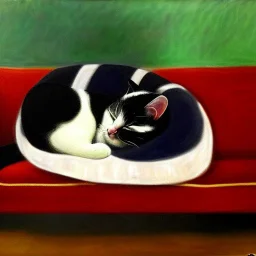 oil portrait of tricolor pattern Cat sleeping in a sofa by monet 8k