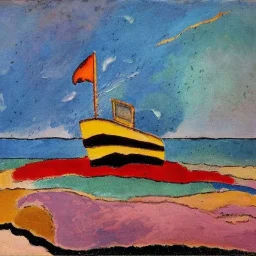 old tugboat on beach by kandinsky