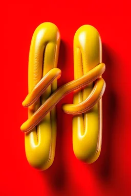 Two hot dogs intertwined like dna