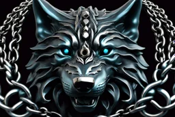 Studded Silver choke chain, around the neck of a wolf dark fantasy