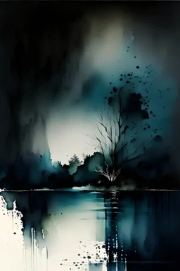 calm watercolor painting on black background