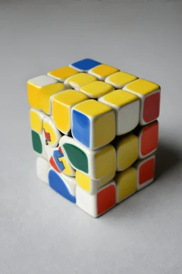 an old rubik's cube, porcelain