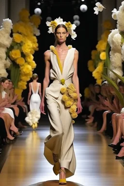 Model in runway with orchids like principal elements