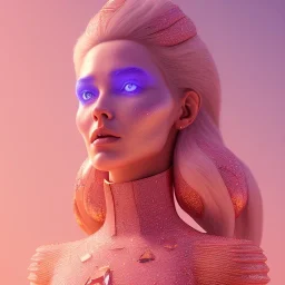 A portrait of a crystalised blue pink extraterrestrial, gold, diamonds, sunny background, atmospheric, realistic, unreal engine, 8k. Cinematic lighting, octane render.