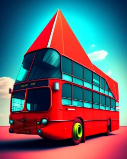 Red bus with a triangular body