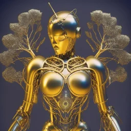 golden robot electric heart with tree wings