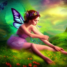 Beautiful Butterfly fairy in a fantasy landscape