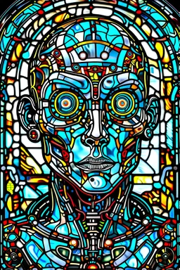 Victor Stone Cyborg stained glass,