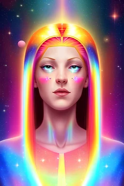 ‌A very wonderful estatic pleiadians with very long and rainbow-shaped hair and stars