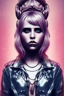 Danish Singer face MØ in style steampunk, pink tones, high lighting