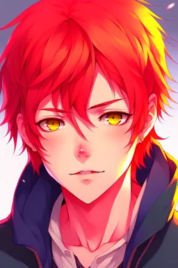 a handsome anime boy red hair with cold demeanor