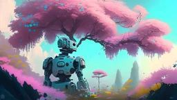 Paint, Pastel, Robotic World, everything is robotic even the trees and flowers everythibg